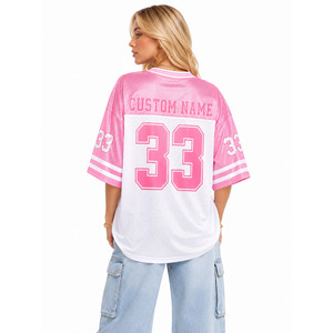 Vente en gros de maillots de football américain surdimensionnés personnalisés pour femmes, style Y2K, streetwear d'été, manches courtes, impression graphique de numéro, OEM - Product Image 2