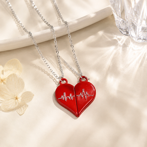 Collana Romantica con Ciondolo a Forma di <span class=keywords><strong>Cuore</strong></span> Spezzato in Lega, 2 Pezzi, per Regalo di Fidanzamento ODM - Product Image 2