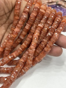 Perles de pierres précieuses de haute qualité pour la fabrication de bijoux, 17 pouces, pierre de soleil rouge naturelle, facettées, forme de pneu Heishi, taille 7-8 mm - Product Image 3