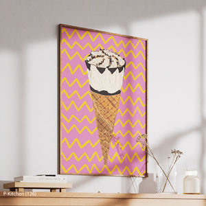 Arte de pared navideño, póster con ilustración de postre de cono de helado, decoración linda para la pared de la cocina - Product Image 3