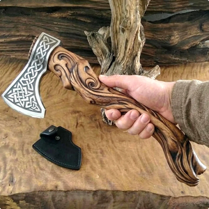 Hache de camping artisanale en acier forgé de qualité industrielle avec manche en bois sculpté artistiquement |   Outil de survie en plein air |   Fabricant OEM - Product Image 2