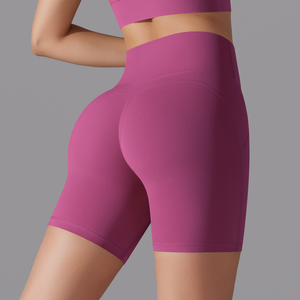 Shorts de Yoga Sencillos de Cintura Media para Mujer, Color Sólido, Sin Costuras, Spandex, Poliéster, Elásticos en Cuatro Direcciones, para Entrenamiento, Gimnasio, Fitness, Running, Ciclismo - Product Image 1