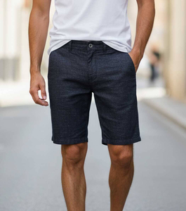 Shorts Bermuda en Coton Uni pour Homme, Taille Mi-Haute, Fermeture Boutonnée, Style Décontracté, Tissu Respirant - Product Image 2