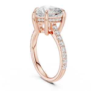 Anillo de compromiso de oro rosa con diamante de laboratorio talla corazón y halo oculto, banda pavé de tallo dividido - Product Image 3