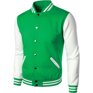 Veste universitaire pour homme, couleur unie vert et blanc, col rond, tricotée en polaire, vêtement d'hiver décontracté, coton/polyester, séchage rapide, respirante - Product Image 2