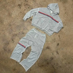 ชุดวอร์มทรงโอเวอร์ไซส์แบบขาบาน มีกระเป๋า เสื้อและกางเกงผ้าคอตตอนผสมเนื้อนุ่ม สวมใส่สบาย เหมาะสำหรับผู้ชายและผู้หญิง - Product Image 5