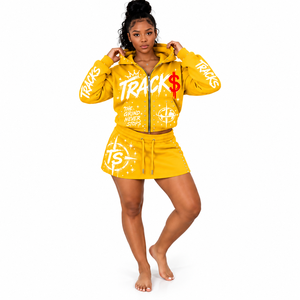 Women's Heavyweight Cotton Hooded <b>Zip</b>-<b>Up</b> <b>Jacket</b> & Shorts 2-Piece Streetwear Set with Custom Logo Front - Product Image 3