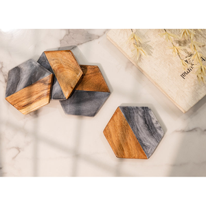 Posavasos Hexagonales de Madera con Incrustaciones de Mármol, Plato Decorativo con Grabado, Diseño Minimalista para Tazas de Té y Café, Aptos para Lavavajillas - Product Image 2
