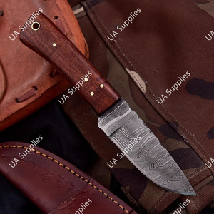 มีดทำมือเหล็กดามัสกัส ด้ามจับแบบเต็มด้าม ปลายใบมีดแบบดรอปพอยต์ สำหรับกิจกรรมกลางแจ้ง บุชคราฟท์ แคมป์ปิ้ง เอาตัวรอด EDC ด้ามไม้โรสวูด รับผลิตแบบ DIY ODM/OEM - Product Image 2