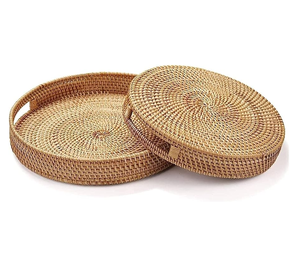 Latest Rattan Woven Serving Storage Tray For Coffee Snack Breakfast Multipurpose Modern Wicker <b>Vanity</b> Tray For Kitchen Tableware - Product Image 2