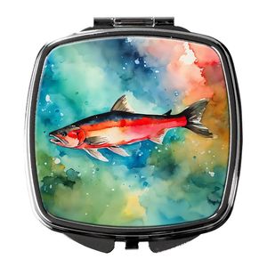 Miroir de maquillage de voyage décoratif saumon compact pour femmes et filles Poche pliante à main-Cadeau - Product Image 1