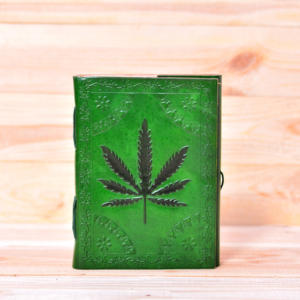 Genuine Full Grain Leather Journal Notebook with <b>Leaf</b> Embossed Green Handmade Antique Design Thread Sewn Flower Embossed Diary - Product Image 1