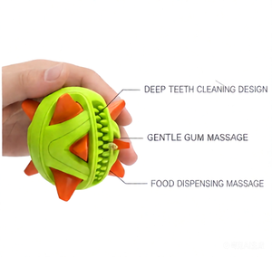 Vente en gros de balles pour chiens en TPR écologiques modernes de 8,5 cm, qui font des sons et distribuent des friandises |   Jouet à mâcher pour le nettoyage des dents Spiky |   Fournitures durables pour animaux de compagnie - Product Image 2