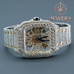 Export Quality High Quality Mens Luxury Full Diamond Stainless Steel <b>Watch</b> 41mm <b>Case</b> Analog Mechanical Auto Blue Glass Butterfly - Product Image 3