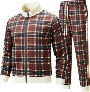Ensemble de survêtements à carreaux pour hommes, tenue de jogging, survêtements de sport, vêtements de sport - Product Image 1