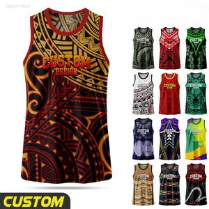 เสื้อบาสเก็ตบอลแบบกำหนดเอง ลายสักชาวเมารี สไตล์ราสต้า เสื้อกล้ามผู้ชาย ชุดฝึกซ้อม เสื้อกั๊ก รับผลิตตามสั่ง ขายส่งจำนวนมาก - Product Image 1