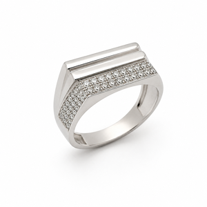 925 Sterling <b>Silver</b> Geometric Micro Pave Cubic Zirconia Signet <b>Ring</b> <b>for</b> <b>Men</b> Wedding Party High Polish Finish - Product Image 3