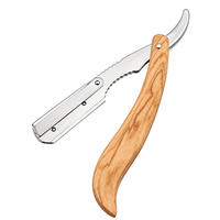 Rasoir de barbier à manche en bois naturel brun clair, lame en acier inoxydable, logo personnalisé, service OEM