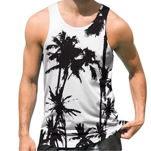 Camiseta sin mangas gráfica personalizada para hombre, camiseta sin mangas de verano con estampado de palmeras, chaleco deportivo para gimnasio, camiseta informal de playa - Product Image 1