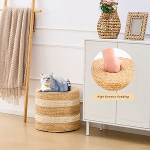 Poggiapiedi Quadrato Bianco Fatto a Mano in Giacinto d'Acqua Naturale con Contenitore per Arredamento Casa e Uso Alberghiero - Product Image 5