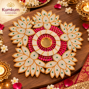 Support de bougie chauffe-plat Rangoli tendance à motifs floraux et perles, décoration de table pour mariage indien, Diwali, Pooja, cadeau festif, décoration d'intérieur, cadeau de remerciement - Product Image 3