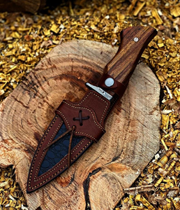 Cuchillo de caza de acero de Damasco hecho a mano al por mayor, personalizado con mango de madera, para supervivencia al aire libre, camping y pesca, con funda. - Product Image 5