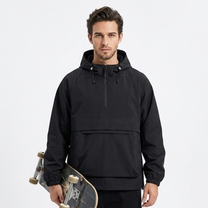 Two Big Pockets Water Resistant Anorak Jacket Custom 1/4 Zipper Solid <b>Pullover</b> Hooded Anorak Windbreaker Anorak <b>Mens</b> Jacket - Product Image 4