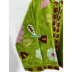 Wholesale Green Velvet Embroidered Blazer <b>Women</b> Mandarin Collar Full Sleeve Inside Cotton Lining <b>Women</b> <b>Coat</b> - Product Image 5