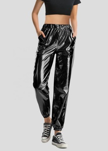 Pantalones Jogger de Cintura Alta para Mujer, Diseño de Lona con Puntos Metálicos Brillantes, Estilo Húmedo, para Club, Hip Hop, Actuaciones, Holográficos - Product Image 2