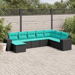 Juego de sofás de patio de ratán sintético negro de 8 piezas con cojines, elegantes muebles de exterior - Product Image 1