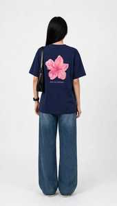 เสื้อยืดโอเวอร์ไซส์สีน้ำเงินกรมท่าสำหรับผู้หญิง คอกลม แขนสั้น ลำลอง ใส่สบายสำหรับฤดูร้อน - Product Image 4