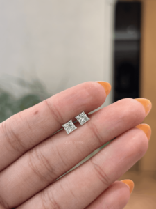 18k Gold 0.992ct Princess Cut Lab Grown Diamond Solitaire Stud <b>Earrings</b> Secure Push <b>Back</b> Closure Fine Jewelry For Wedding Gift - Product Image 1