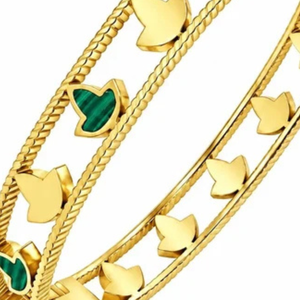 Bracelet jonc en malachite et or pour femme, élégant, motif lierre vert et or, bijou de mode, accessoire de luxe pour le poignet - Product Image 6