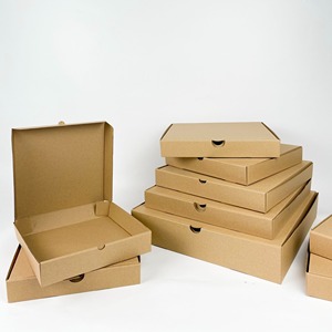 Kraft Paper Pizza Box <b>Square</b> Rectangle Disposable Food Packaging Slotted Design for Takeout Use - Product Image 4