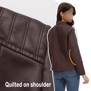 Veste en cuir pour femmes, style décontracté, col rabattu, style streetwear, manteau en simili cuir coupe-vent, usage quotidien - Product Image 3