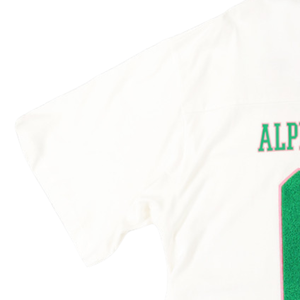 เสื้อยืดฟุตบอลทรงโอเวอร์ไซส์ผ้าเชนิลล์สีงาช้าง แบรนด์ AKA สำหรับสตรี  ชุดนักกีฬามหาวิทยาลัยกรีก ผลิตจากผ้าฝ้ายพรีเมียม - Product Image 3