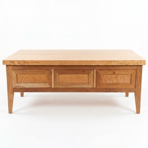 Table basse rectangulaire en bois massif avec 3 panneaux de rangement à tiroirs, pieds coniques, style mid-century, pour salon, table de cocktail ou de thé - Product Image 1