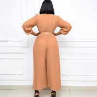 SE11250 Nouvelle combinaison africaine unie à manches longues plissée grande taille respirante taille haute ample pour femme