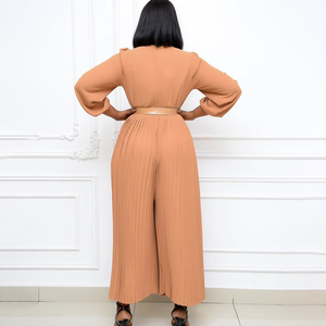 SE11250 New Solid Color Long Sleeve Pleated Plus Size Breathable High Waist Loose <b>African</b> Jumpsuit <b>african</b> <b>dress</b> <b>for</b> women - Product Image 4
