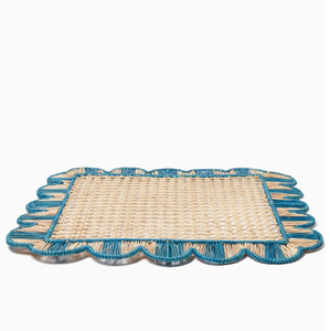 Assiette de présentation en rotin, design bohème, pour mariage, style bohème, rectangulaire, avec bordure bleue, tressée - Product Image 1