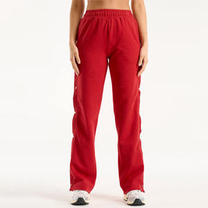 Pantalones Deportivos de Algodón Rojo para Mujer, Cintura Elástica, Bolsillos Laterales, Corte Holgado, Largos, Casuales, para Otoño - Product Image 4