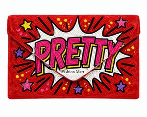 Pochette perlée tendance « Pretty » – Sac de soirée coloré fait main avec motif de style bande dessinée pour femme - Product Image 1