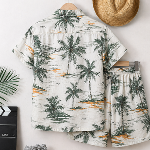 Men's Casual Summer Shirt 300Grams Breathable Anti-Pilling Satin Fabric Short Sleeve Floral Printed Design satin 100% polyester - Product Image 3