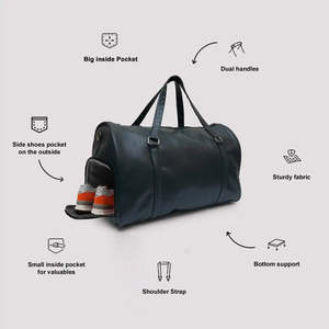 Sac de voyage week-end en cuir noir de luxe avec grande capacité de rangement et poche latérale dédiée pour les chaussures - Product Image 5