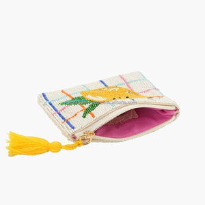Pochette brodée faite main en tissu de coton, motif citron et orange, avec sequins, perles et perles de rocaille, fermeture éclair, chaîne et bandoulière, personnalisable - Product Image 3