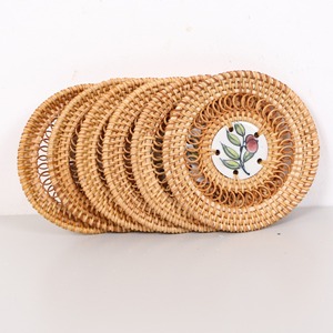 Custom design hand-made <b>coasters</b> natural <b>ceramic</b> rattan <b>coaster</b> set tabletop protection & decor - Product Image 2