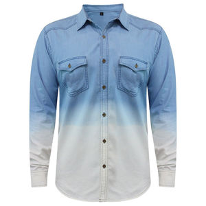 Chemise en jean légère et douce en mélange de coton pour hommes, avec logo personnalisé sur le devant, production en gros, ajustable, séchage rapide, OEM - Product Image 3