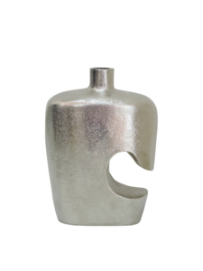 Florero Moderno de Metal Plateado - Florero Escultural Asimétrico, Arte Decorativo Minimalista para Mesa, para Hogar Contemporáneo - Product Image 3