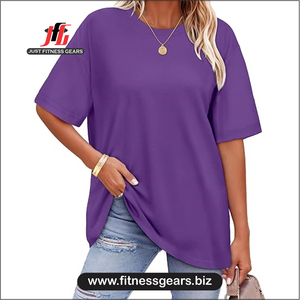 Women's O-Neck Short Sleeve T-Shirt Eco-Friendly 100% Polyester Solid Blue Knitted Casual Loose Fit Summer - Product Image 6