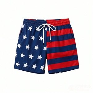 <b>Men</b> Plus Size American Flag Print Drawstring Anti-UV Quick Dry Beach Shorts with Pockets Mid Waist Swim <b>Trunks</b> - Product Image 3